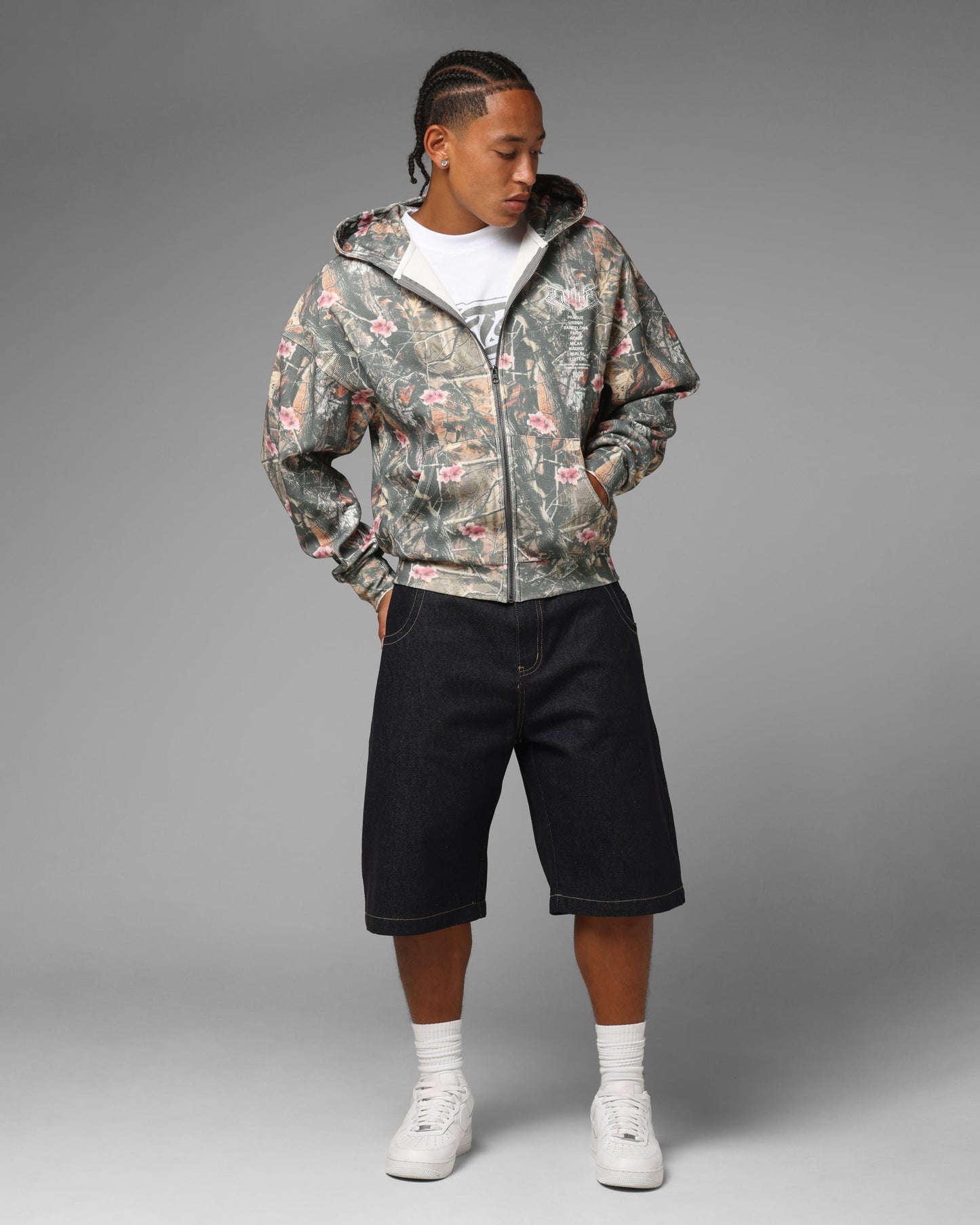 Loiter Waffle Zip Hoodie Pink Tree Camo