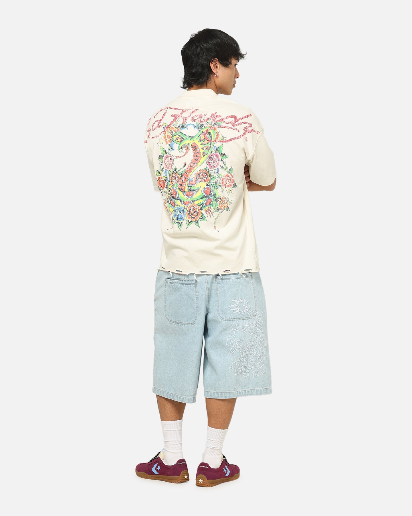 Ed Hardy Venom Rose T-Shirt Washed White