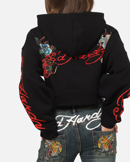 Ed Hardy Women's Afterburn Cropped Hoodie Black/Red