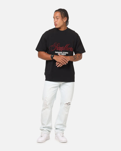 Saint Morta Regal Scripture Boxy T-Shirt Black Acidwash