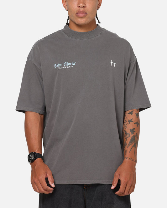 Saint Morta La Muerte Script T-Shirt Washed Charcoal