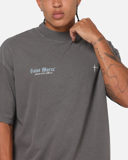 Saint Morta La Muerte Script T-Shirt Washed Charcoal