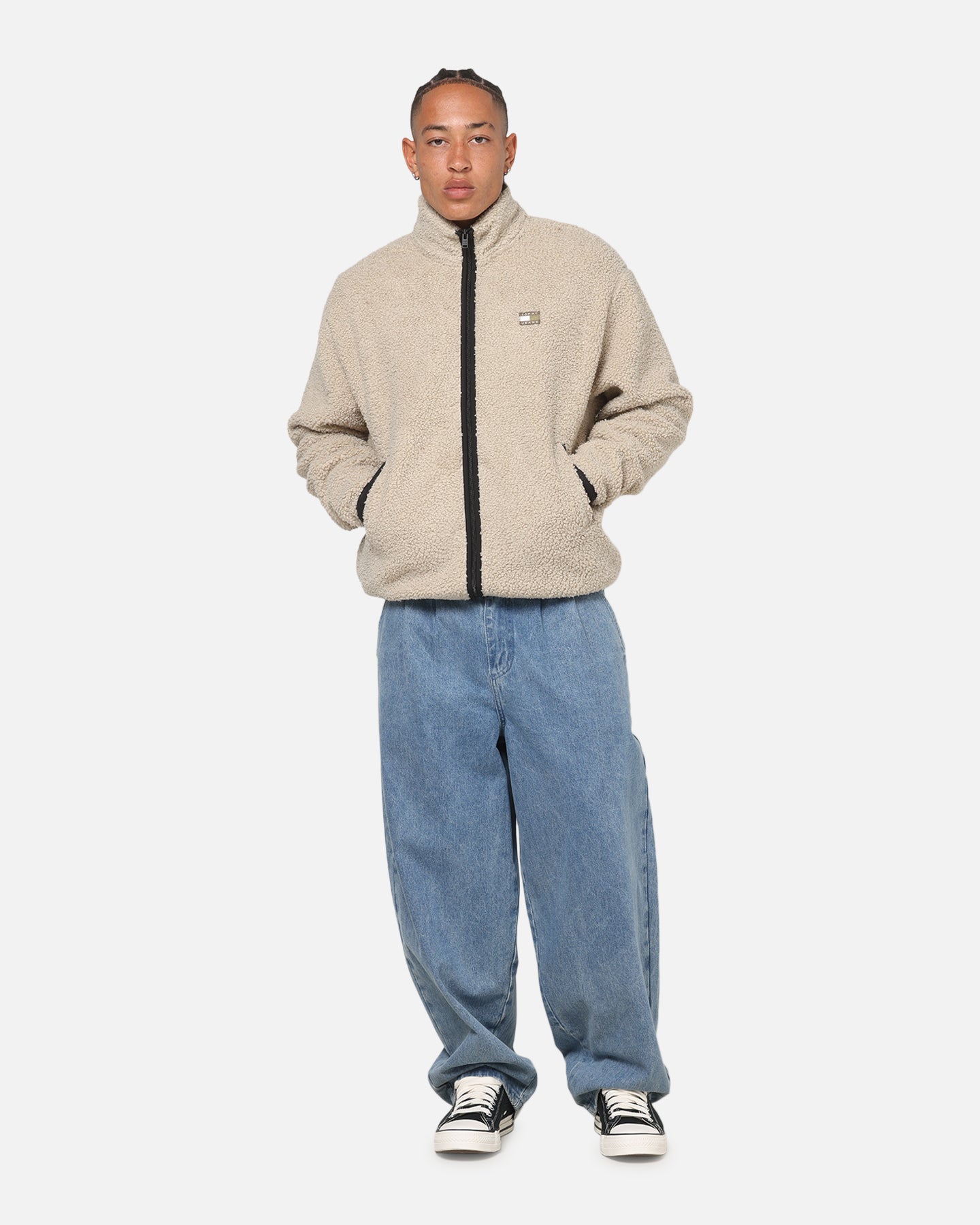 Tommy Jeans Relaxed Badge Zip Through Jacket Beige