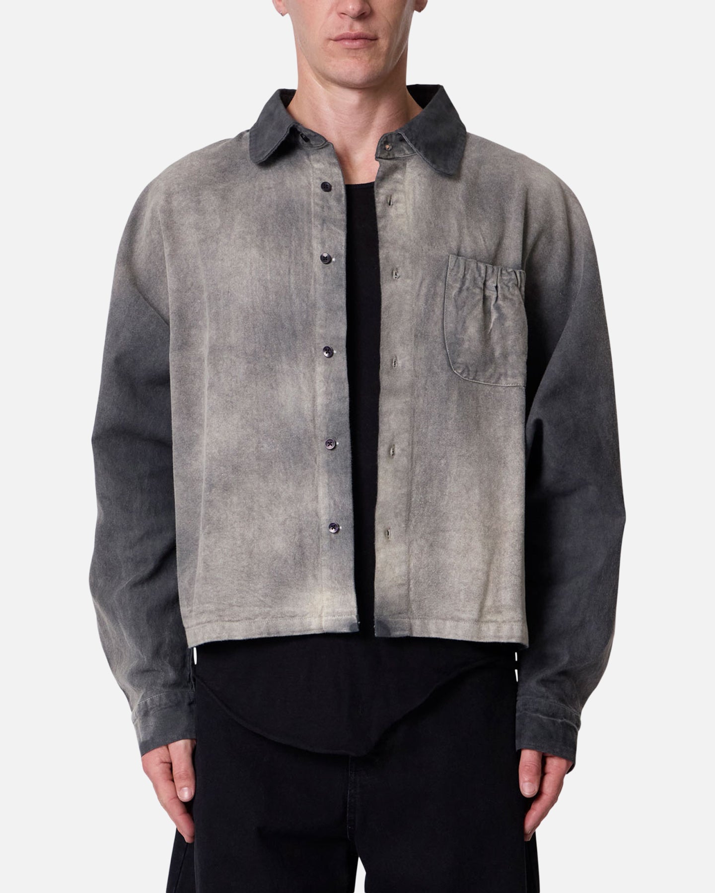 MNML Spray Denim Long Sleeve Shirt Washed Black
