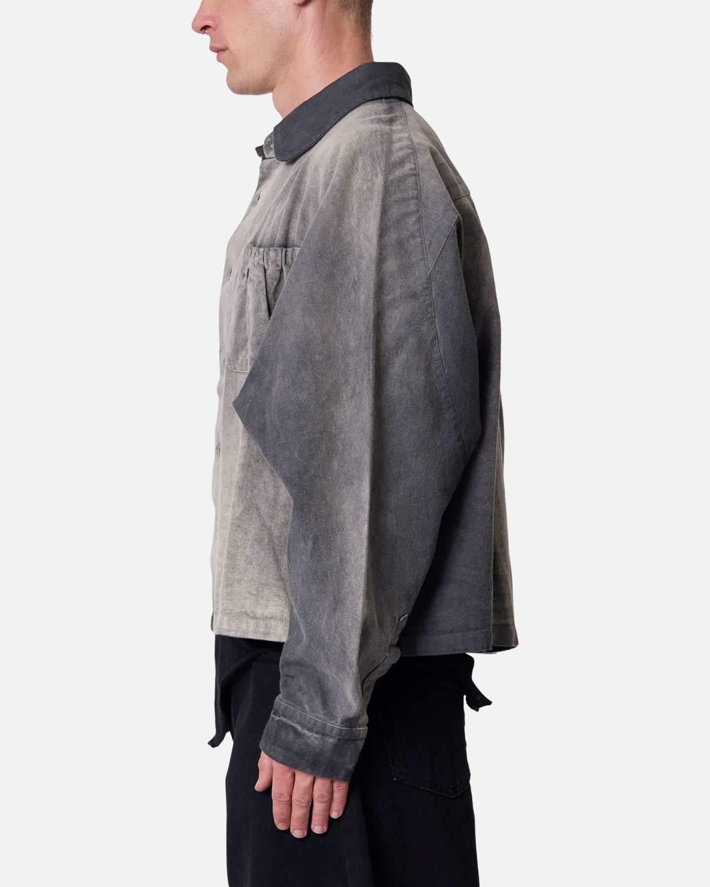 MNML Spray Denim Long Sleeve Shirt Washed Black