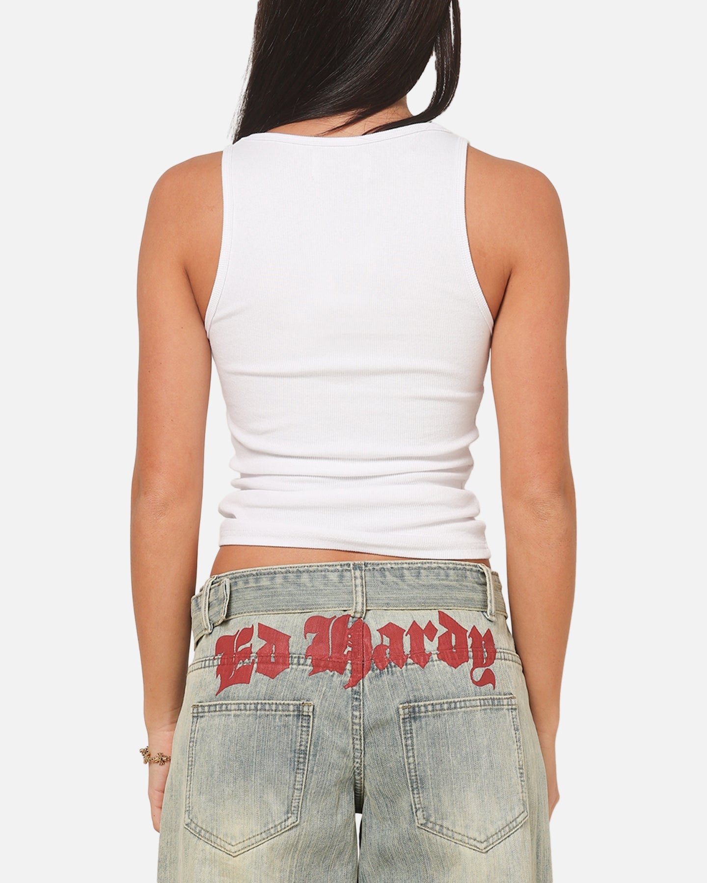 Ed Hardy Women's Rhinestone Logo Tank White