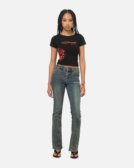 Ed Hardy Women's Rose Heart Baby T-Shirt Black/Red