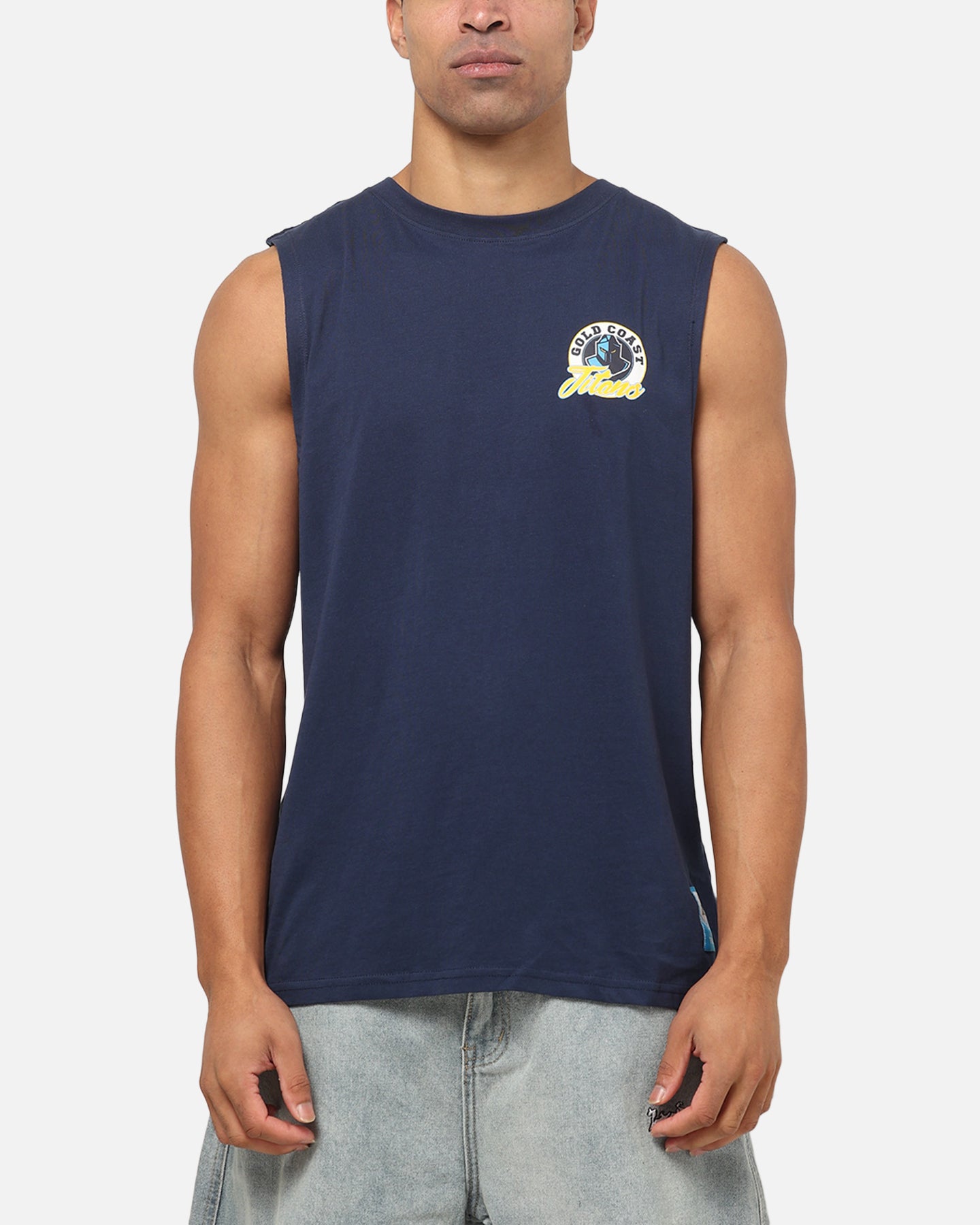 Bleacher Athletic Gold Coast Titans NRL Adult Muscle T-Shirt Navy