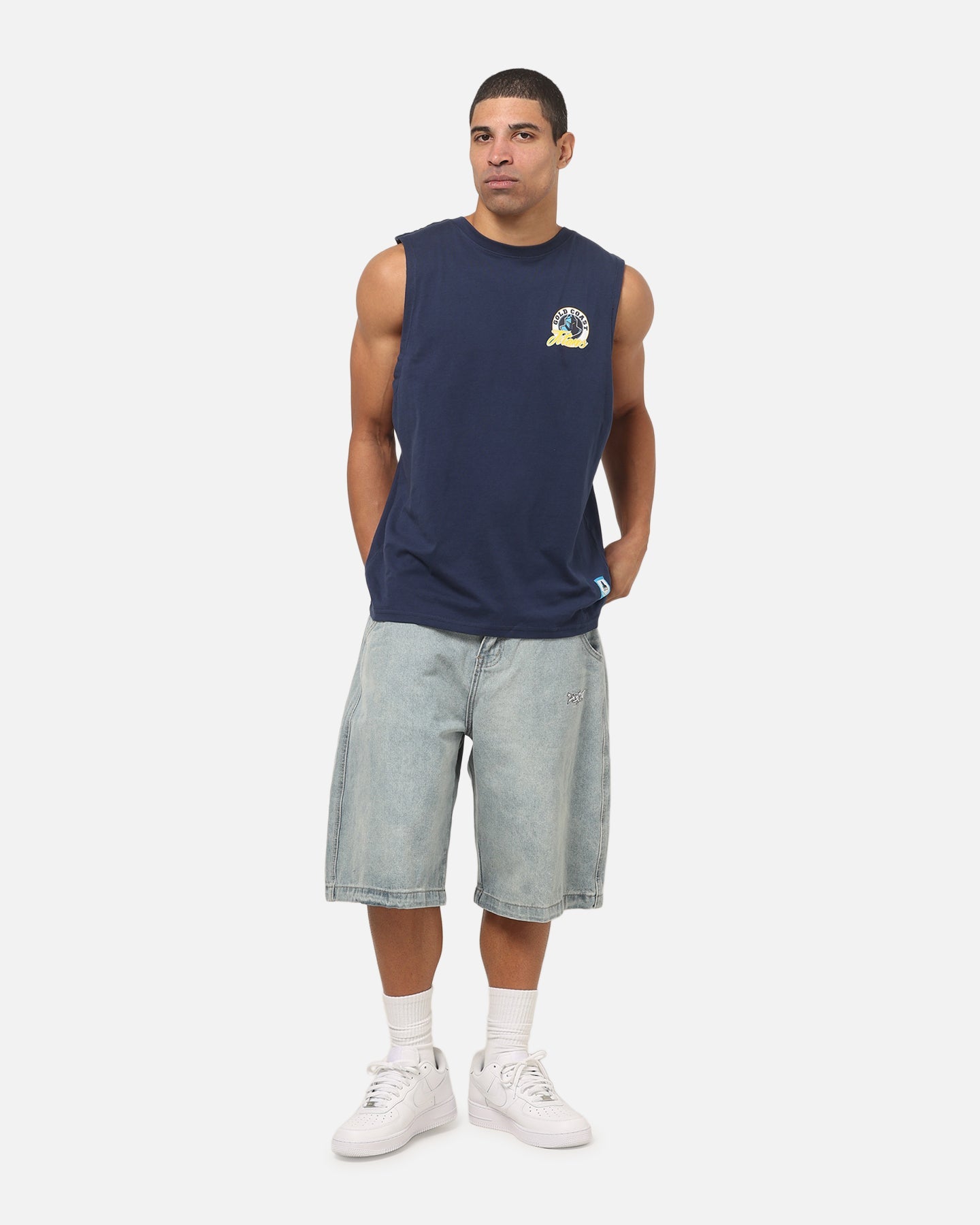 Bleacher Athletic Gold Coast Titans NRL Adult Muscle T-Shirt Navy