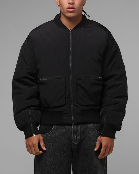Loiter Hybrid Cropped Bomber Jacket Black