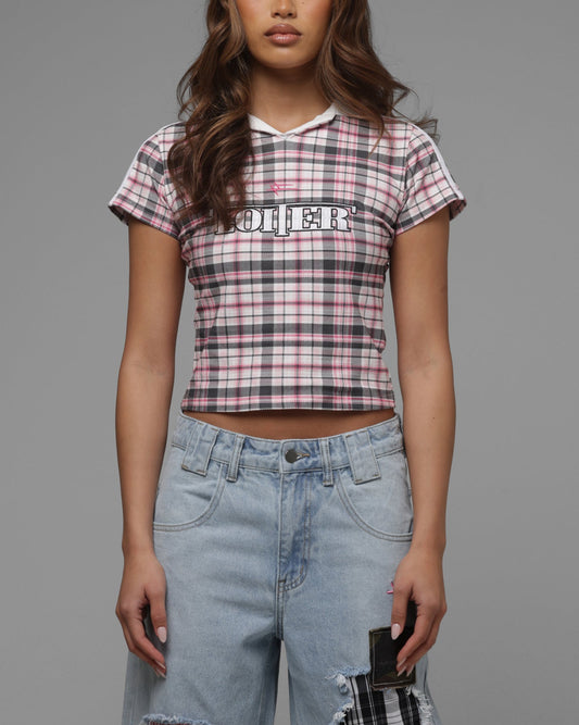 Loiter Women's Unity Crop T-Shirt Pink Plaid
