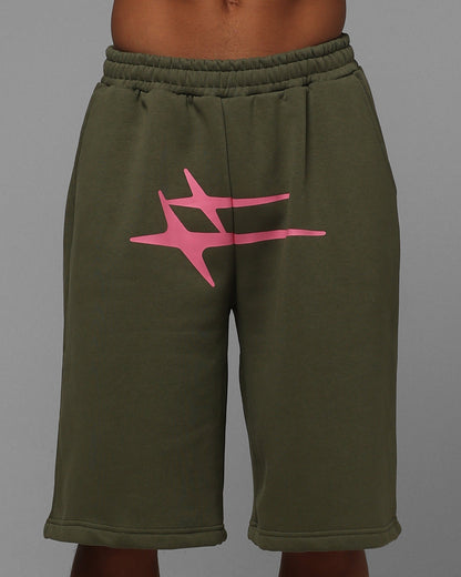 Loiter Hybrid Premium Shorts Olive/Pink