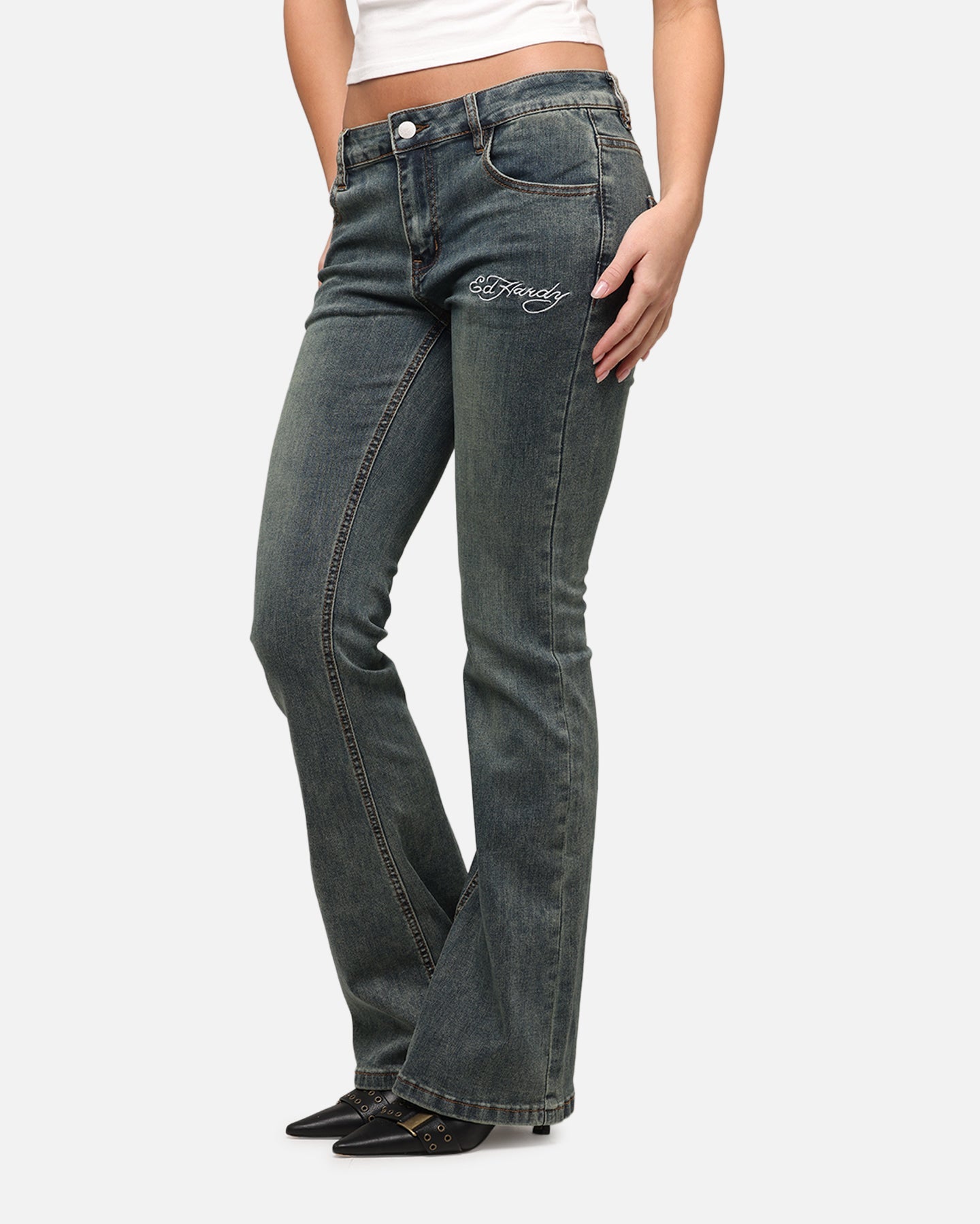 Ed Hardy Women's Tiger Bootcut Jeans Dirty Blue