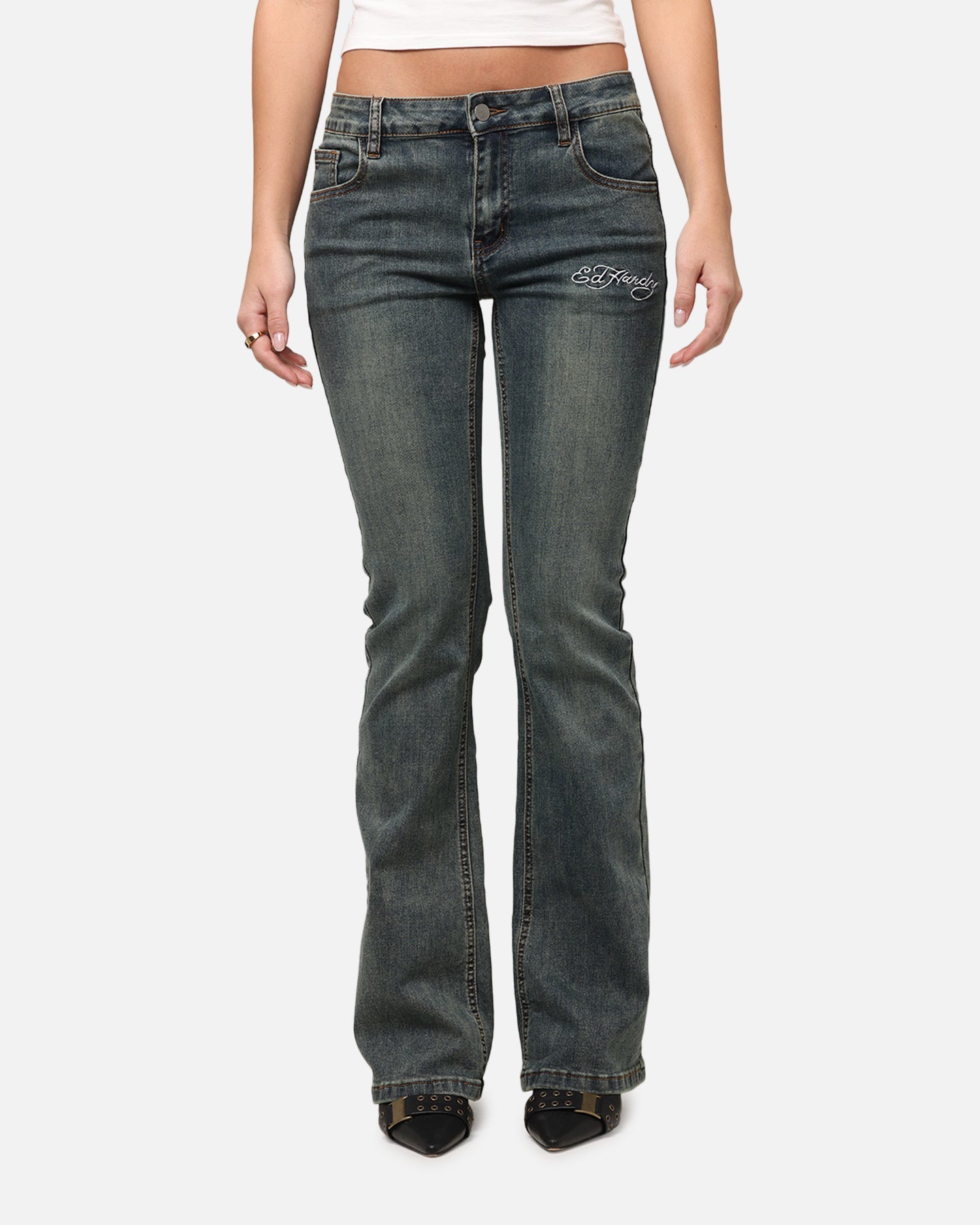 Ed Hardy Women's Tiger Bootcut Jeans Dirty Blue