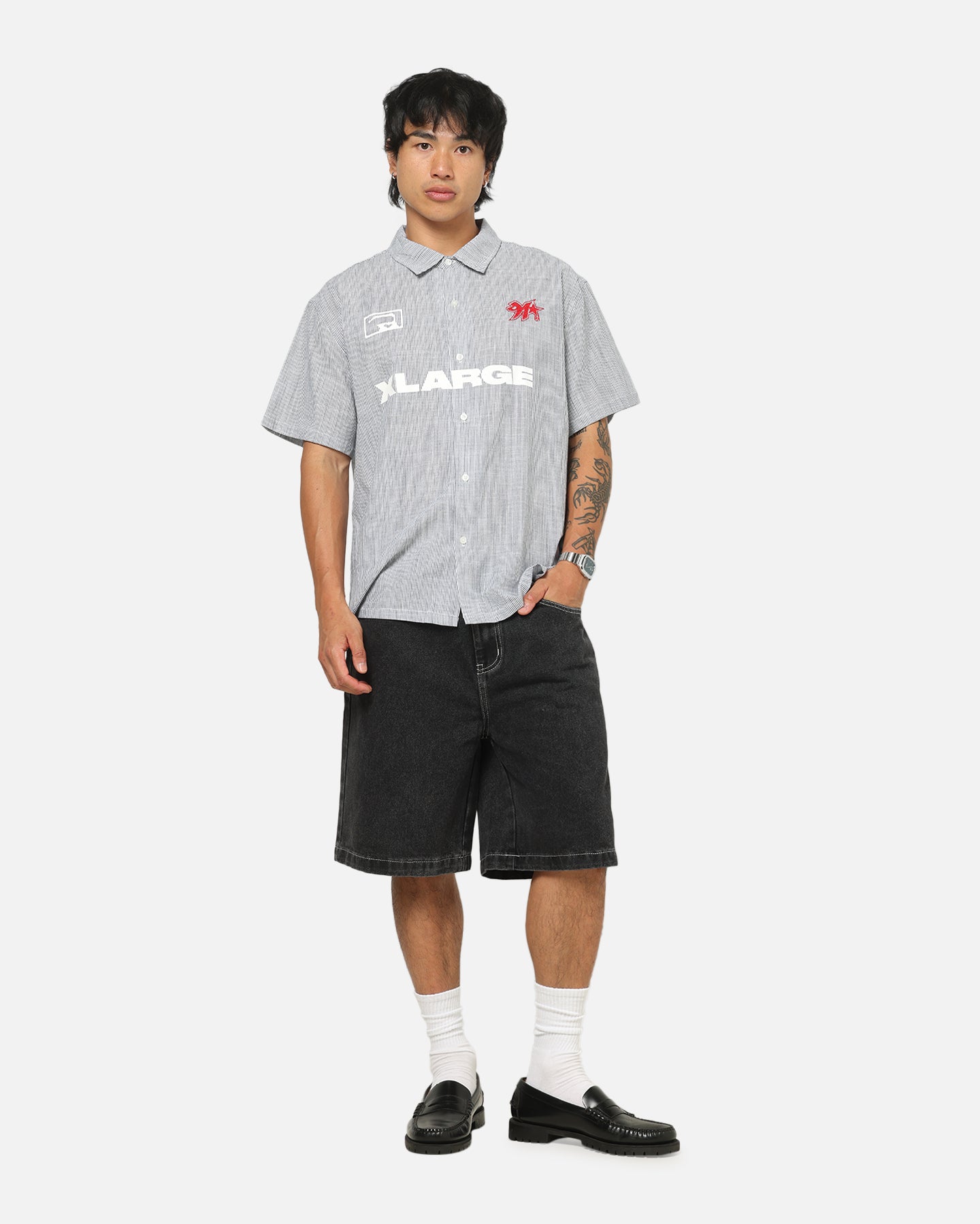 X-Large 91 Star Bull Denim Shorts Washed Black