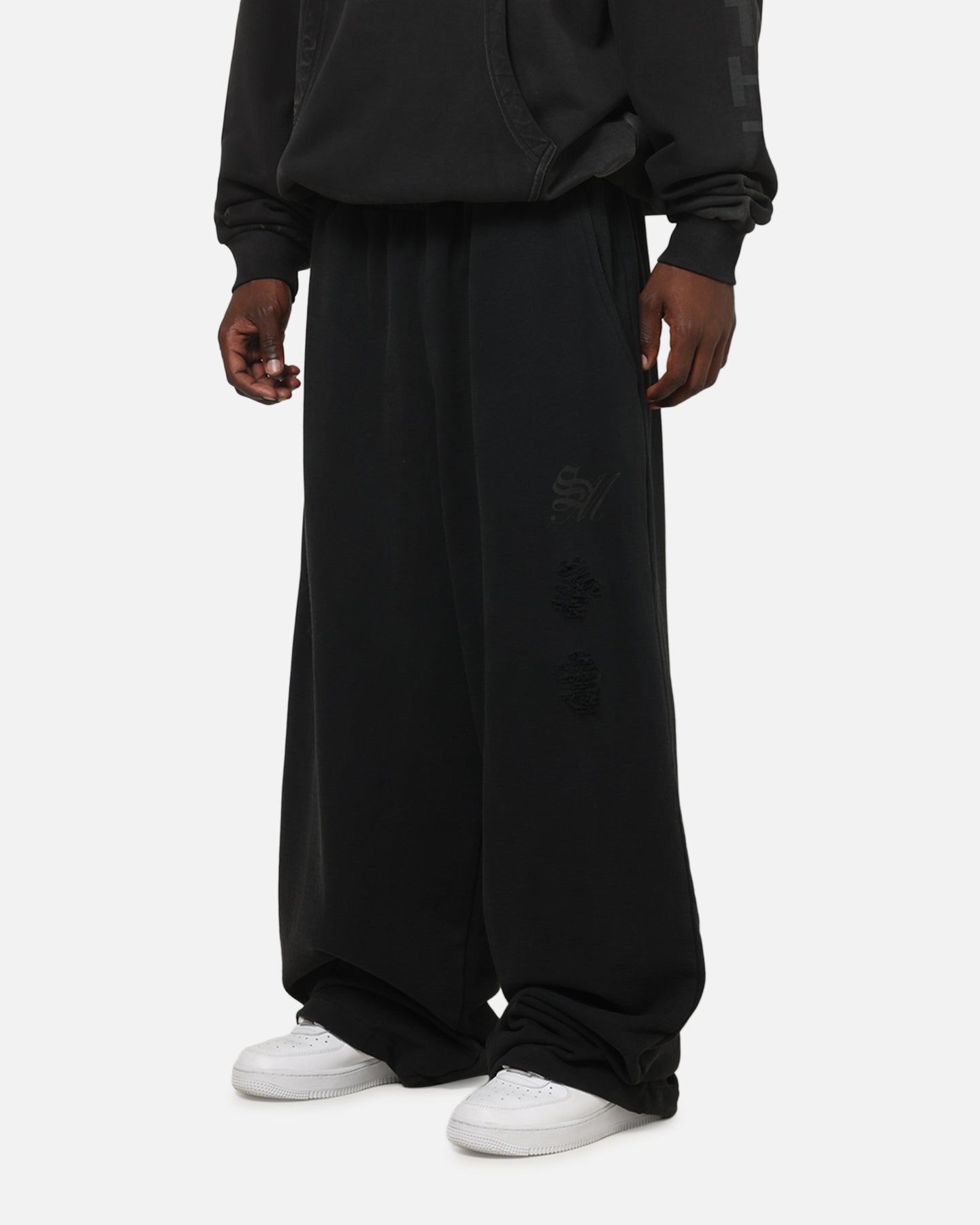 Saint Morta Distressed Baggy Sweatpants Black Wash