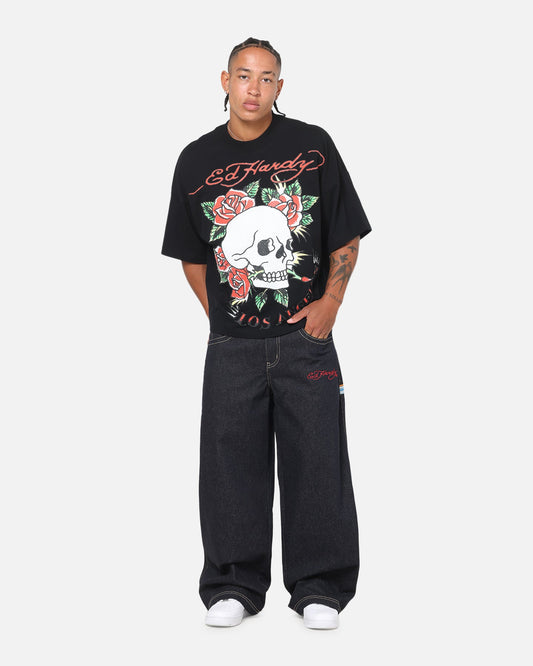 Ed Hardy Dragon Ultra Wide Leg Jeans Indigo Denim