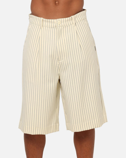 Carre Heritage Pleated Shorts Off White Pinstripe