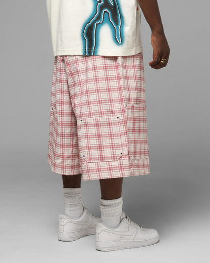 Loiter Utility Cargo Shorts Pink Check
