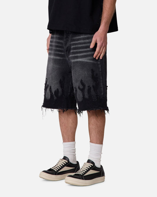 MNML Baggy Flame Denim Shorts Black - image 2