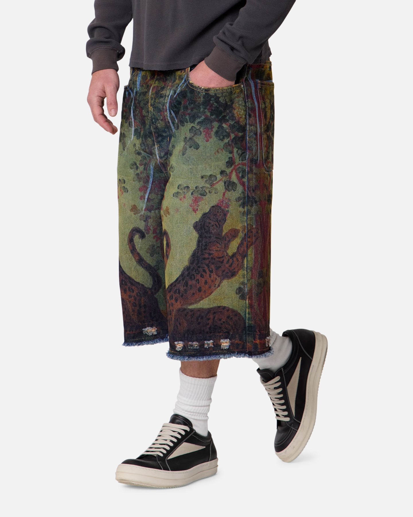 MNML Ultra Baggy Leopard Denim Shorts Multi