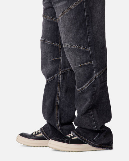 MNML Panelled Moto Denim Jeans Washed Black