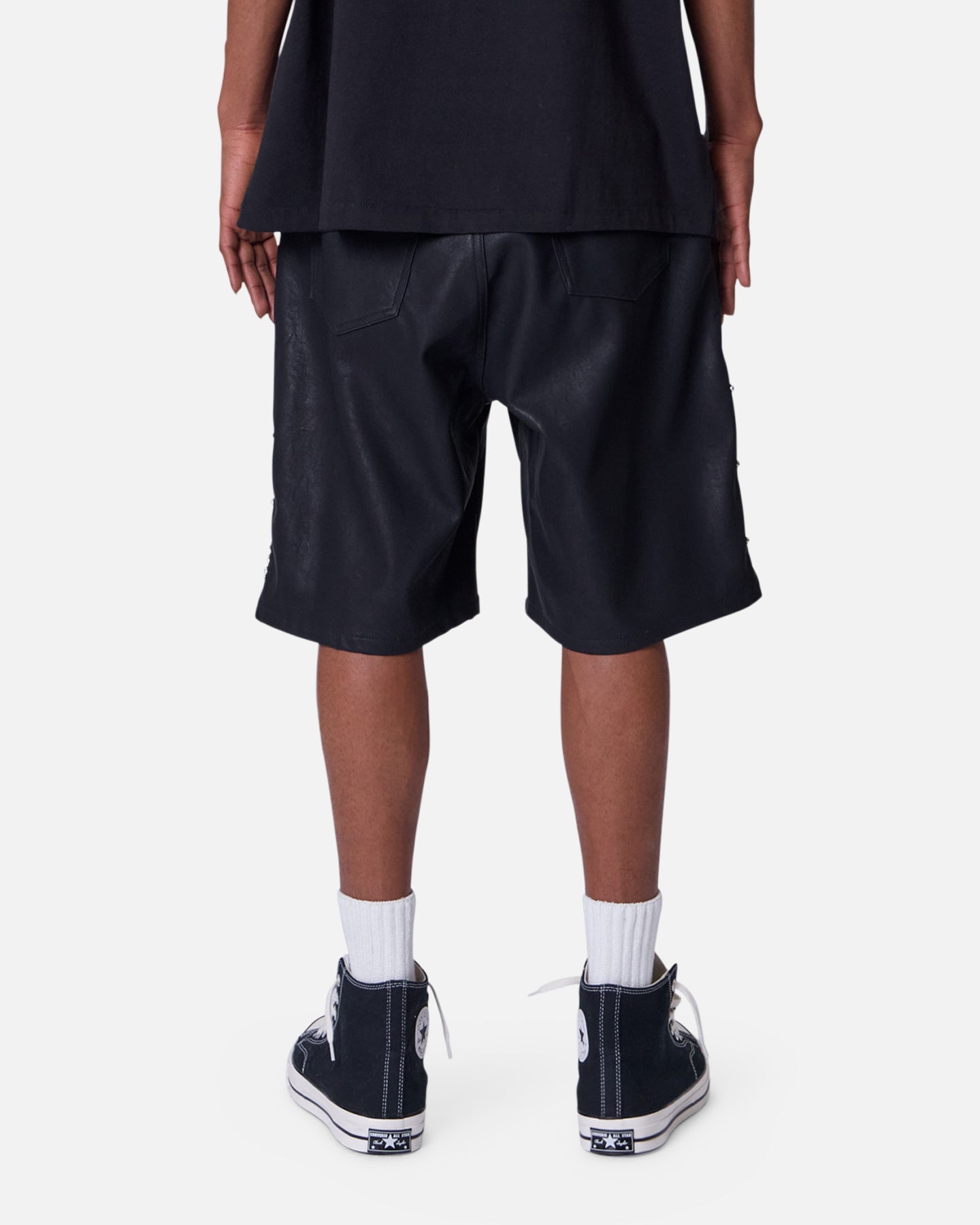 MNML Ultra Baggy Stud Leather Shorts Black