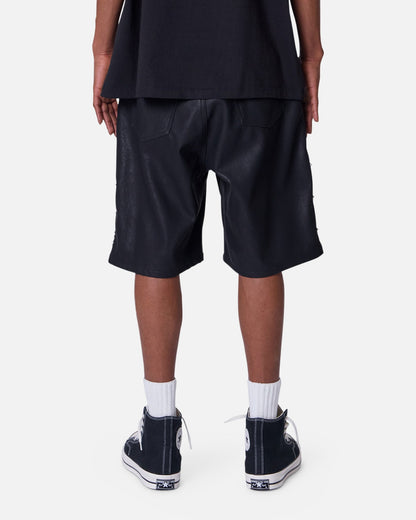 MNML Ultra Baggy Stud Leather Shorts Black