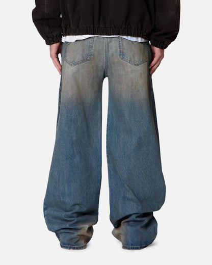MNML Ultra Wide Tribal Denim Jeans Medium Blue