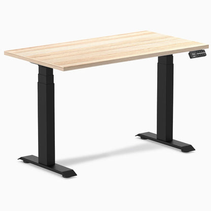 Desky Dual Mini Sit Stand Desk 1100x600 Classic Oak Desktop and Matte Black Frame