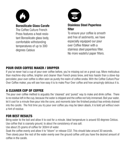 Coffee Culture Pour Over 600ml Glass Coffee Maker Drip Jug with Filter Clear