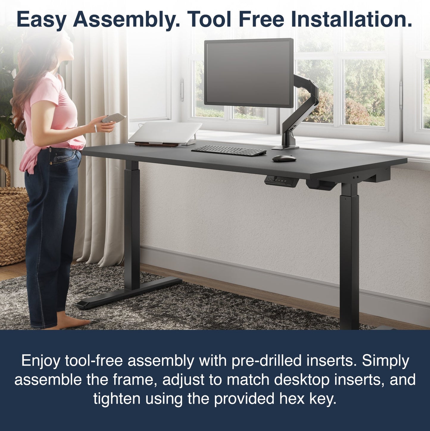 Desky Single Sit Stand Gaming Desk 200cm Black Desktop and Space Grey Frame