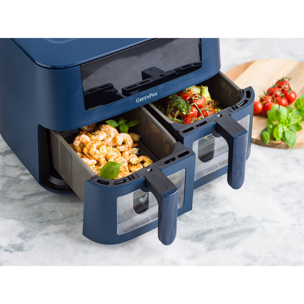 GREENPAN BISTRO CERAMIC AIRFRYER 4L + 4L DUAL BASKETS OXFORD BLUE