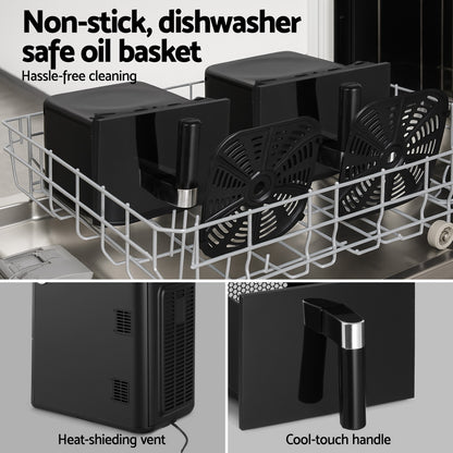 Devanti Air Fryer Oven 11L Dual Zone Fryers (Black)