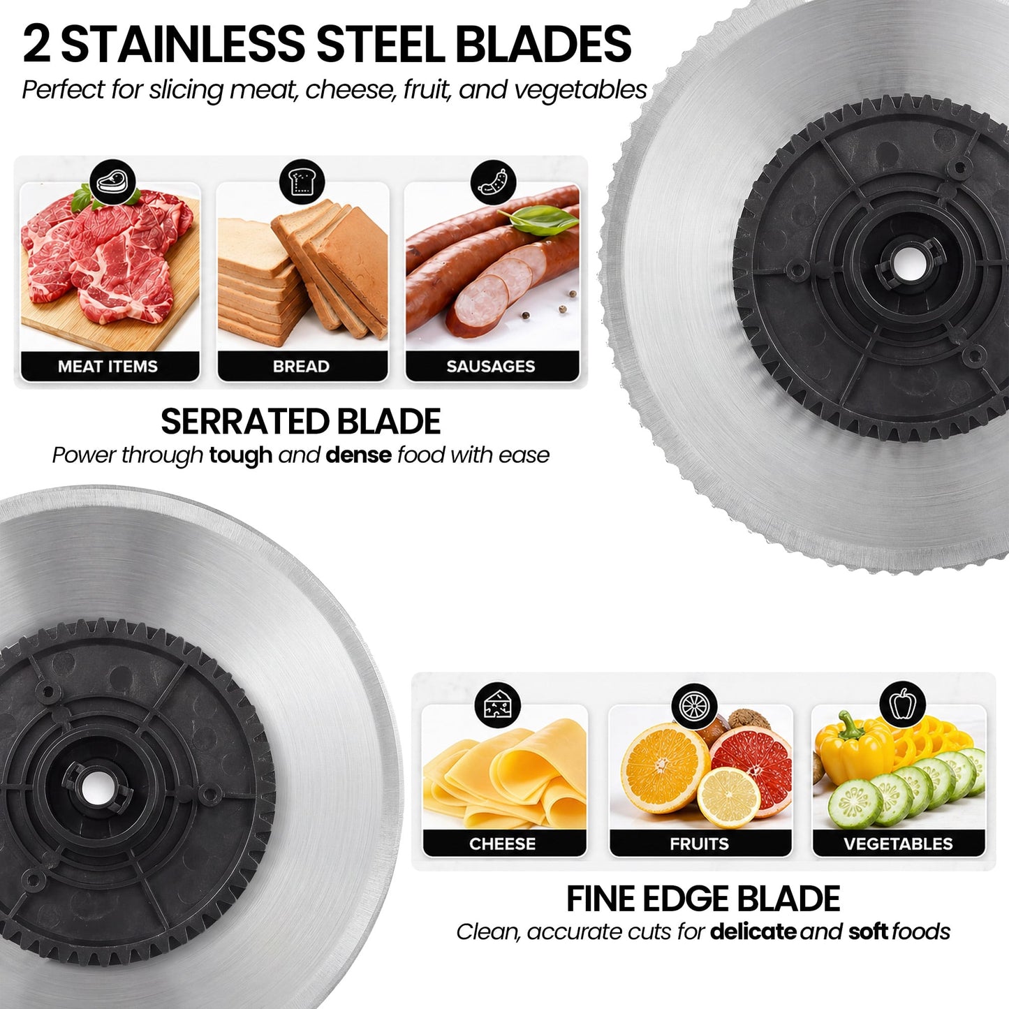 Pronti Electric Deli and Food Slicer 200W with 2 Blades - White