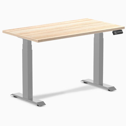 Desky Dual Mini Sit Stand Desk 1100x600 Classic Oak Desktop and Grey Frame
