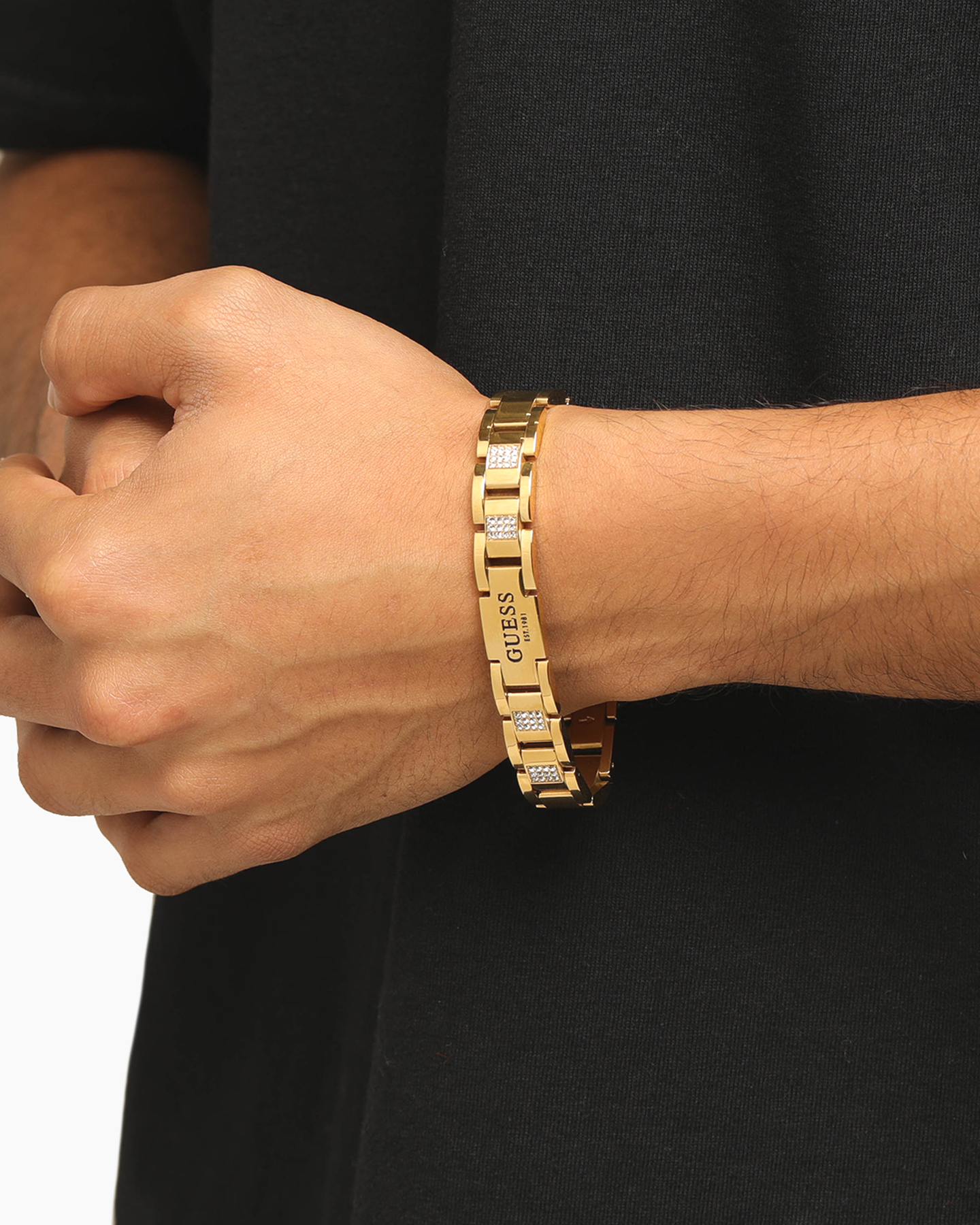 Guess Mainline 15mm Frontier Crystal Bracelet Gold