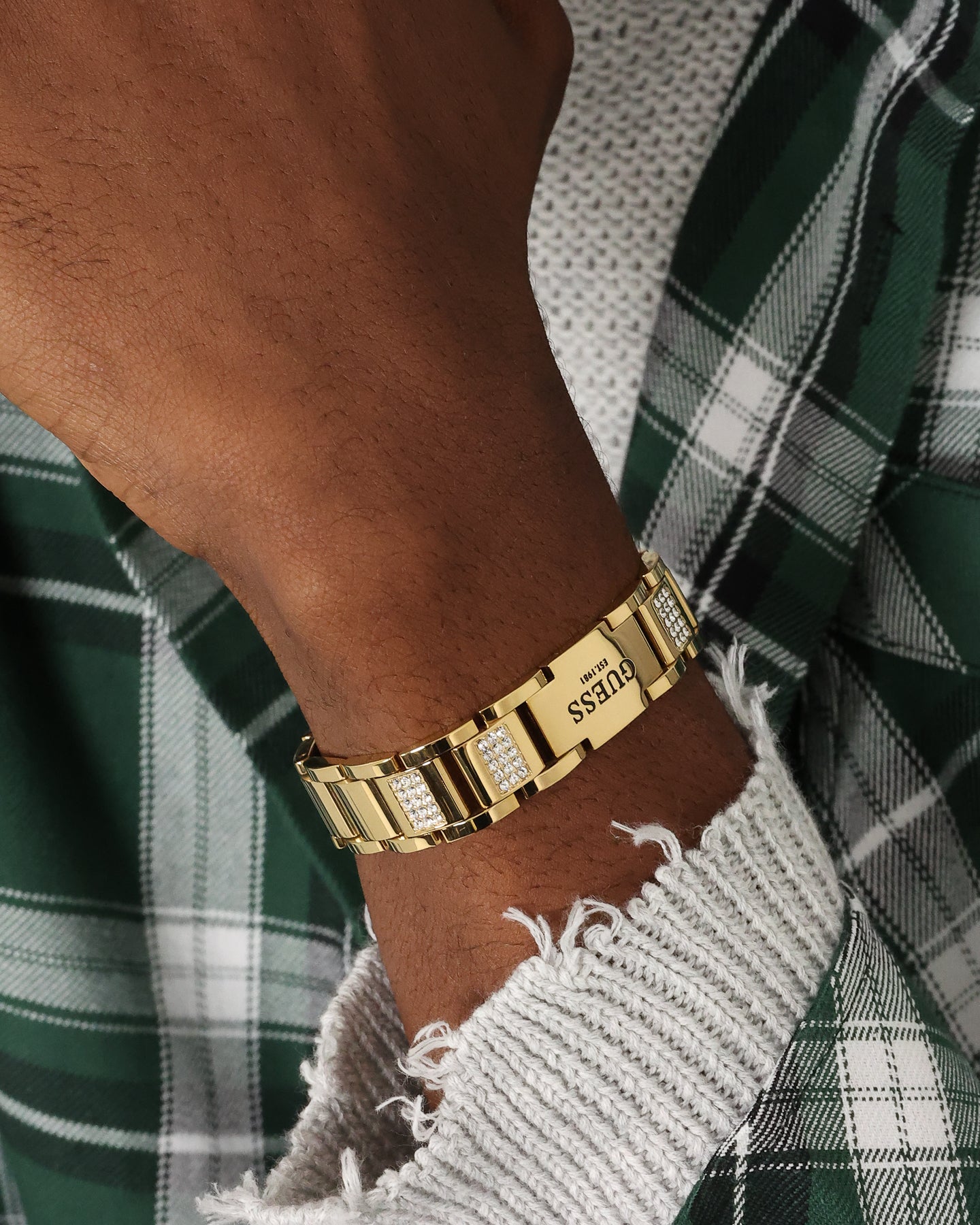 Guess Mainline 15mm Frontier Crystal Bracelet Gold