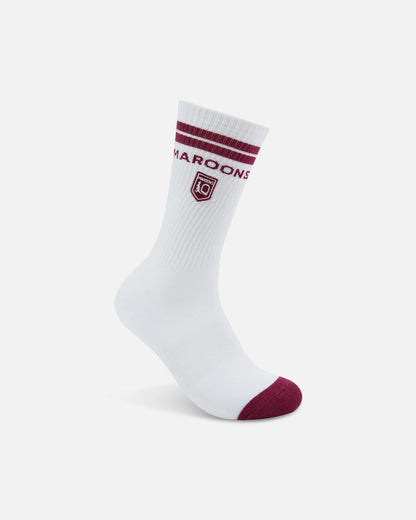Foot-ies Queensland Maroons Icons Sneaker Socks 2 Pack White/Maroon