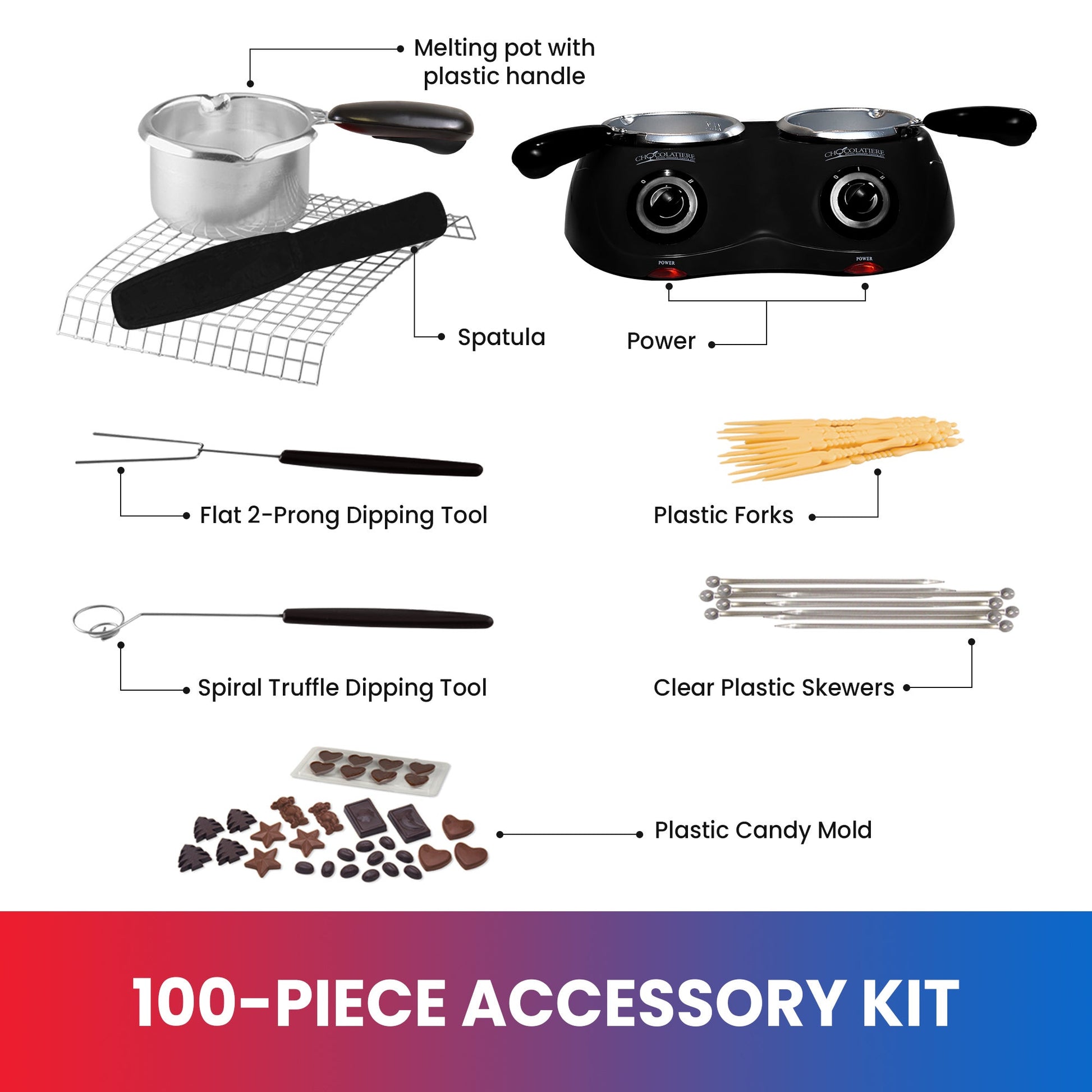 Total Chef Deluxe Chocolatiere Dual Chocolate Melter, 500g Black