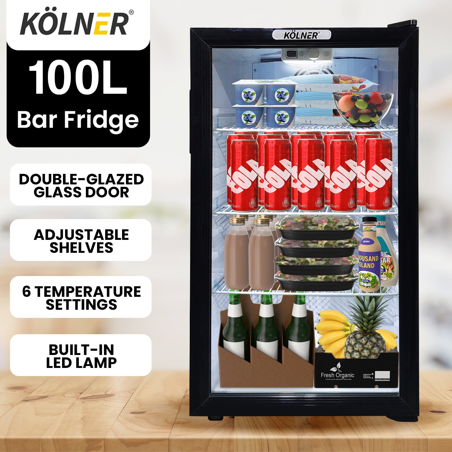 Kolner Glass Door Mini Bar Fridge 100L