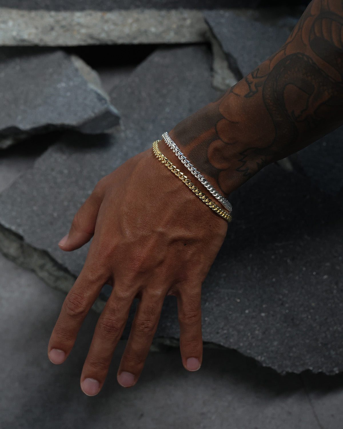 House Of Auric 5mm Cuban Bracelet Set Gold/Silver
