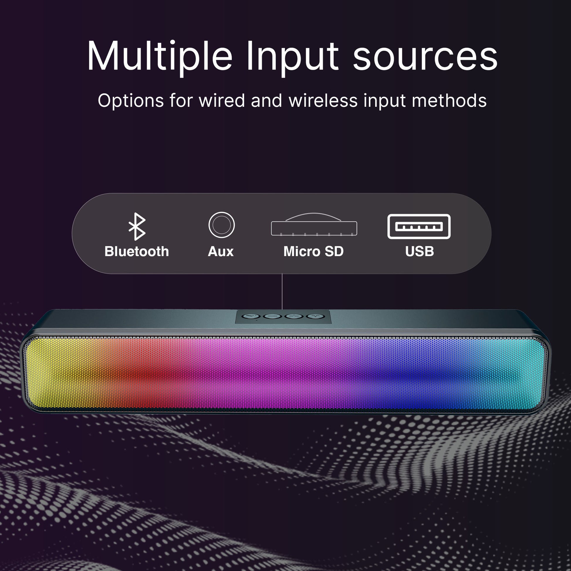 Laser RGB Portable Bluetooth Gaming Soundbar with Multi-Input