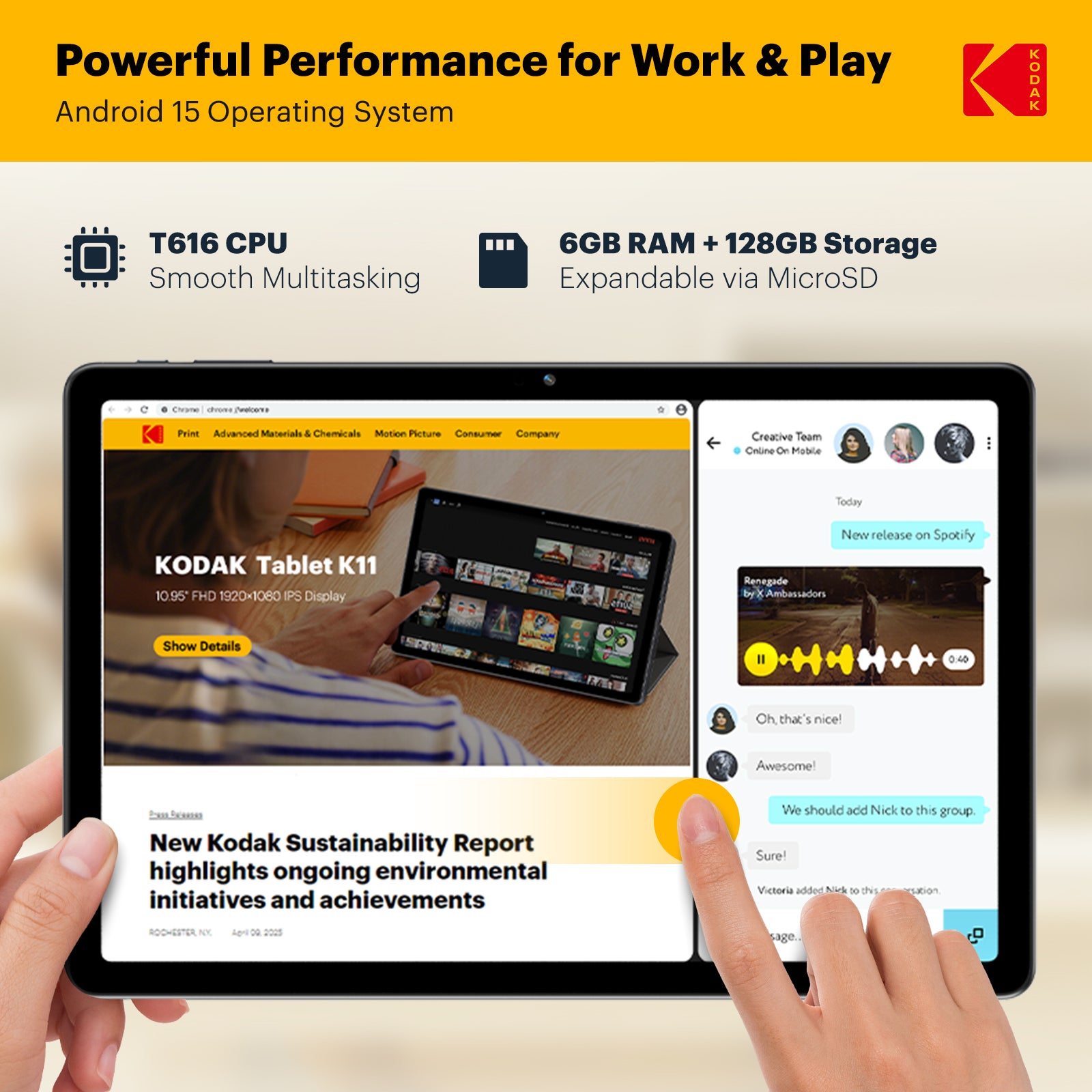 KODAK 12" Android 15 Tablet – 6GB RAM, 128GB Storage (Expandable to 1TB)
