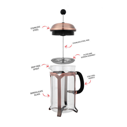 Avanti Domo Copper 6 Cup Coffee Plunger - 800Ml - Multi | Coffee Press | Coffee Plunger