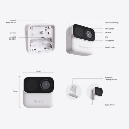Reolink Argus MagiCam Security Cameras WiFi Wireless Magnetic Mount Indoor Camera-2 Pack