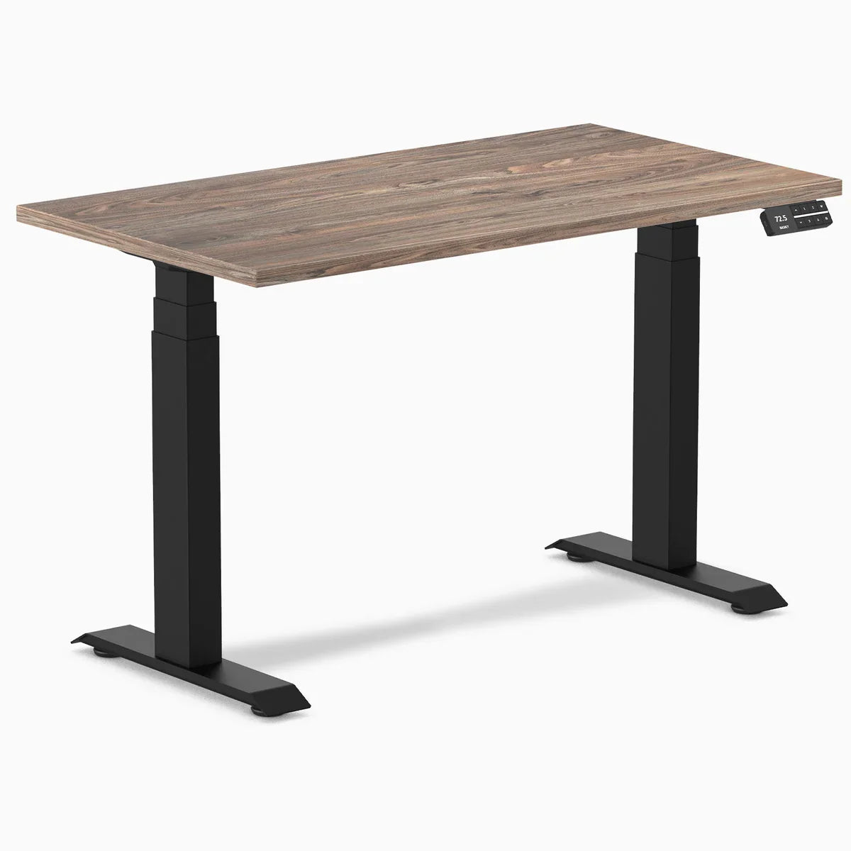 Desky Dual Mini Sit Stand Desk 1100x600 Natural Walnut Desktop and Matte Black Frame