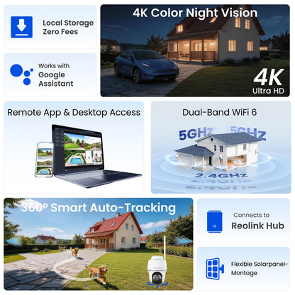 Reolink Argus PT Ultra 4K Pan Tilt Wireless Automatic Tracking Battery Security Camera 2 Pack (White)