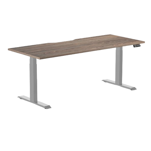 Desky Dual Scalloped Melamine Sit Stand Desk 1800x750mm (Natural Walnut/Grey)
