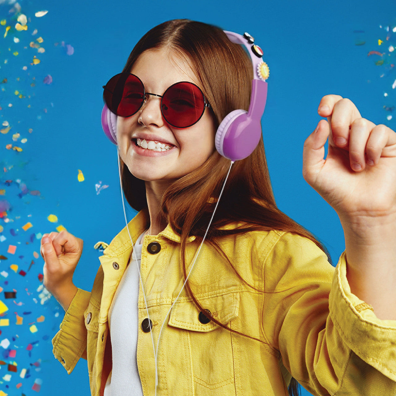 Laser Kids Volume Limited Wired Headphones With Charms (Pink)